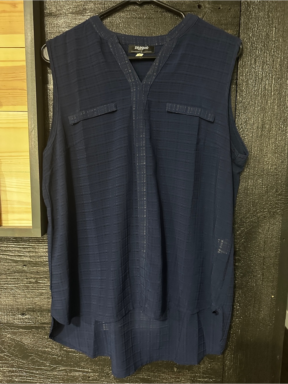 Navy Sleeveless Textured Blouse